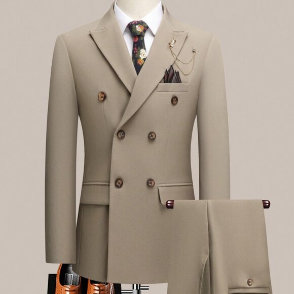 Men’s Double-breasted Notched Lapel Two-Piece Suit XS-2X - Picture 5 of 9